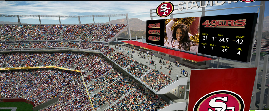 new 49ers Santa Clara Stadium scoreboard and outdoor concession stands